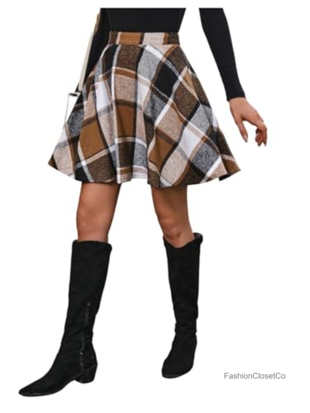 Plaid Flannel Skater Skirt High Waisted Flared Vintage Work Spring Skirts